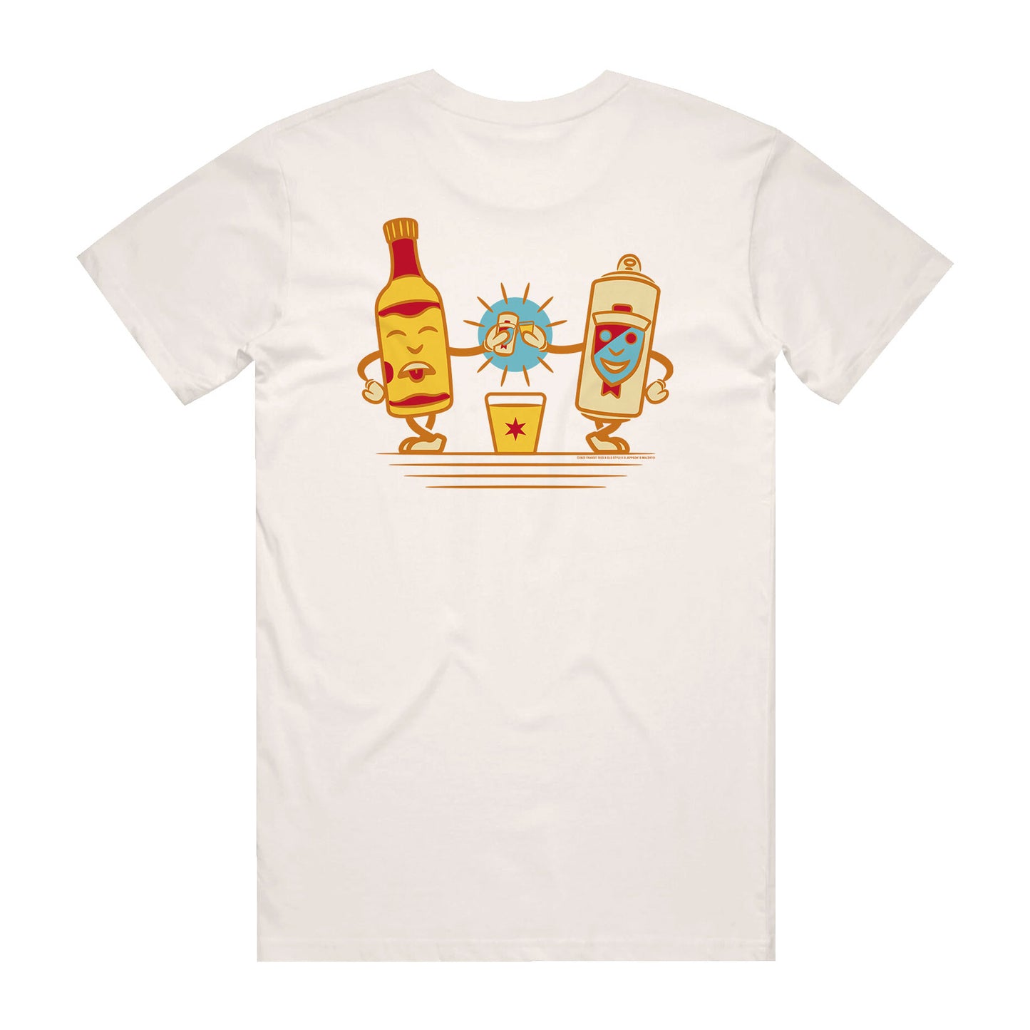 back of t-shirt with Chicago Handshake mascots