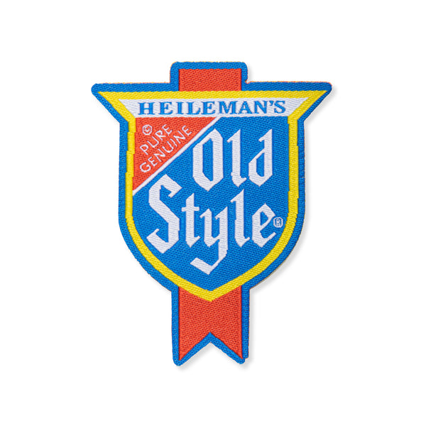 front of woven patch of old style beer logo