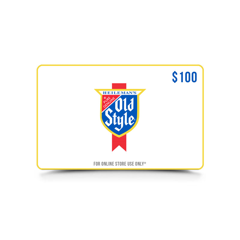 front of gift card with old style logo, "for online store use only" written on the bottom, and $100 in the right top corner