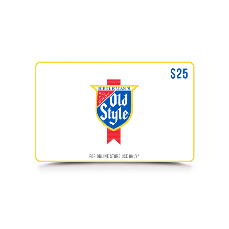 front of gift card with old style logo, "for online store use only" written on the bottom, and $25 in the right top corner 