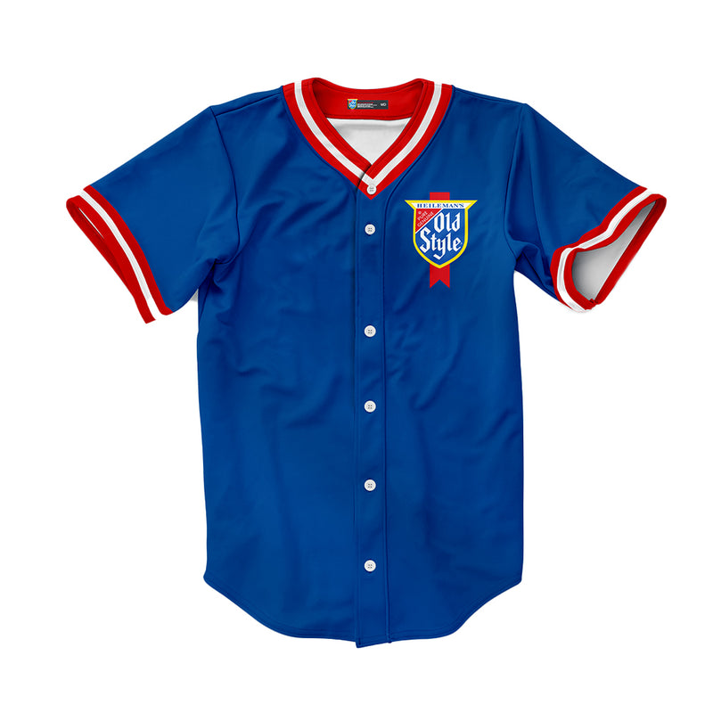 front of button up jersey with old style logo on pocket 